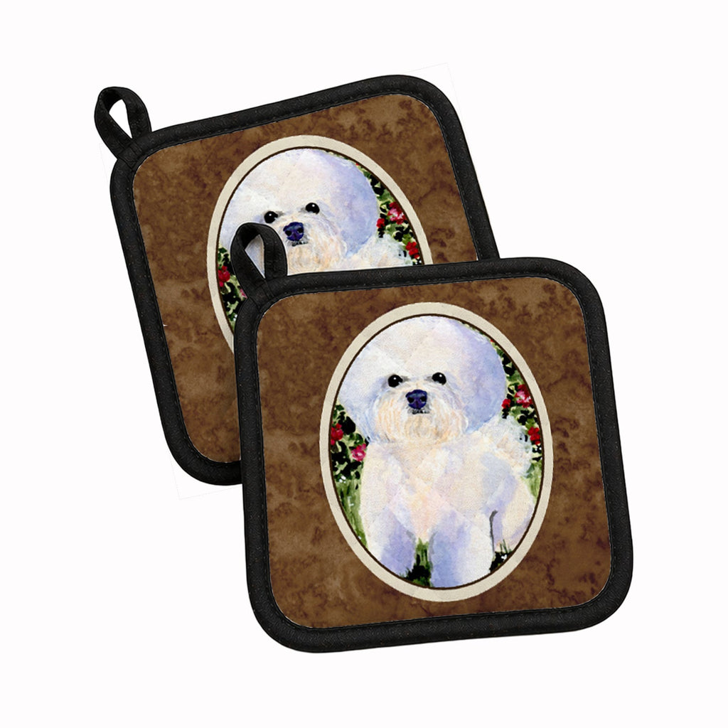 Bichon Frise Pot Holder Set of 2 Heat Resistant Quilted Hot Pads 7.5 x 7.5 Inch, Insulated Kitchen Trivets for Cooking & Baking