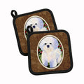 Bichon Frise Pot Holder Set of 2 Heat Resistant Quilted Hot Pads 7.5 x 7.5 Inch, Insulated Kitchen Trivets for Cooking & Baking