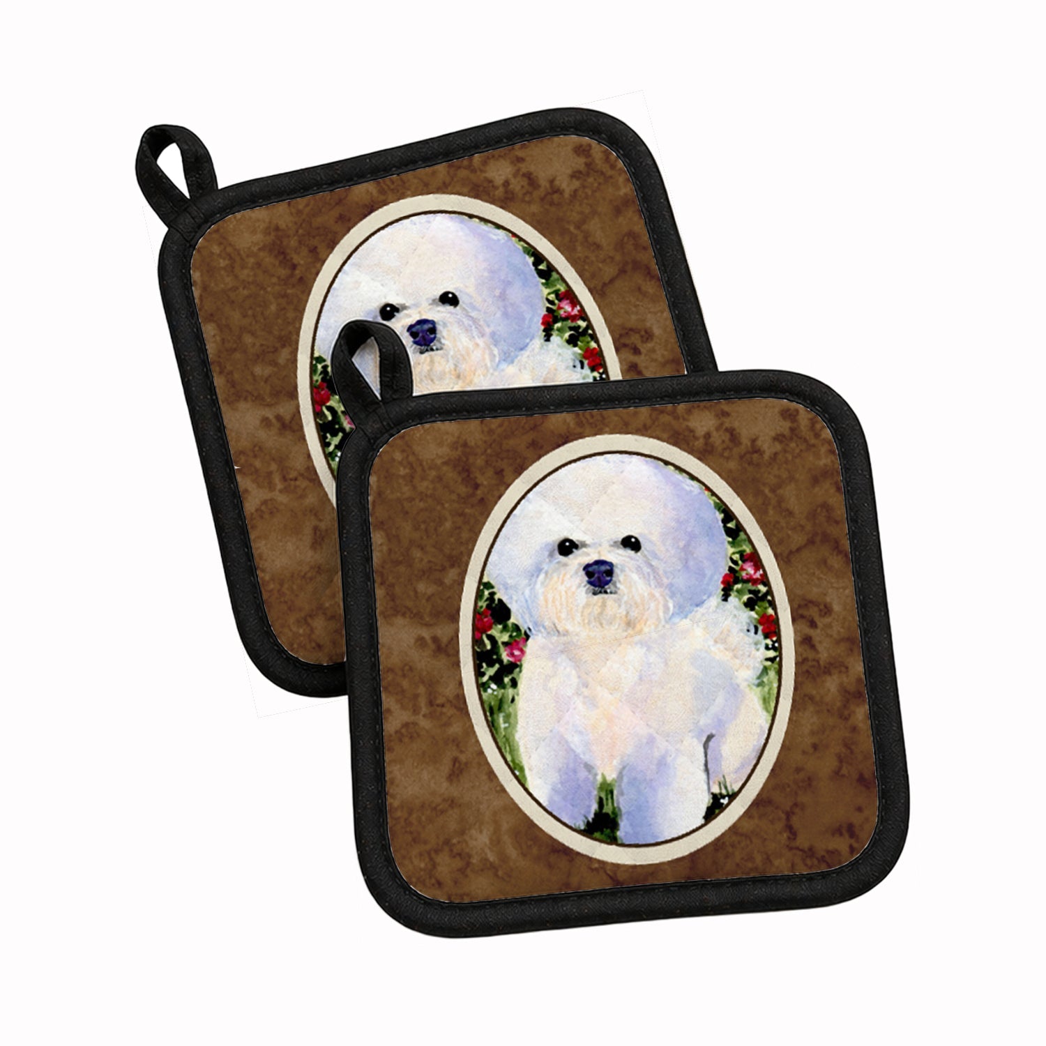 Bichon Frise Pot Holder Set of 2 Heat Resistant Quilted Hot Pads 7.5 x 7.5 Inch, Insulated Kitchen Trivets for Cooking & Baking
