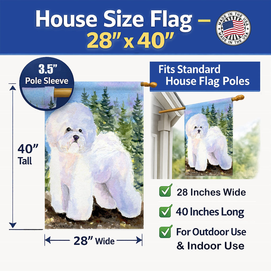 Bichon Frise House Flag 28x40 Porch Sleeve Pole Decorative Outside Yard Banner Artwork Wall Hanging, Polyester