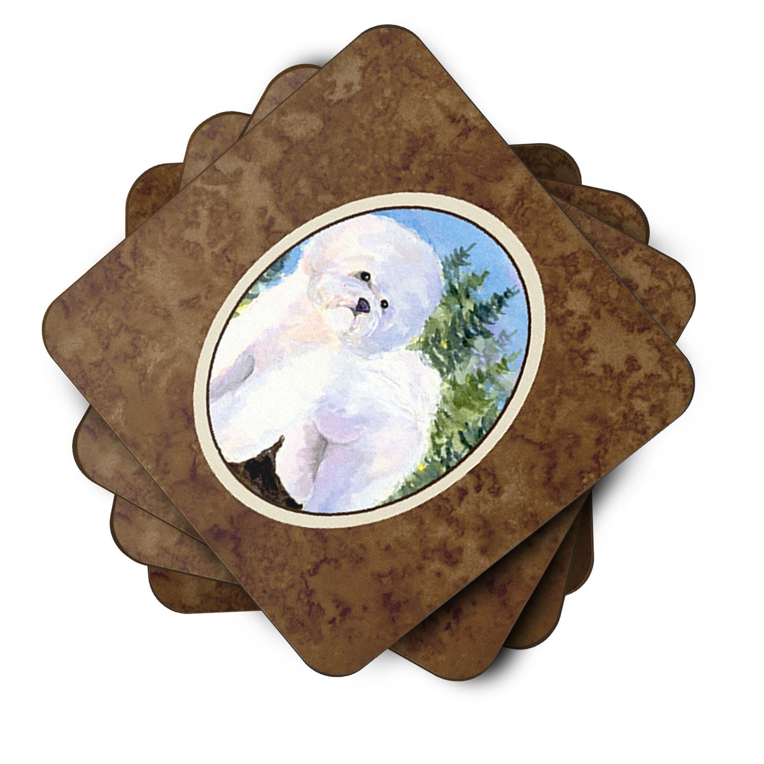 Bichon Frise Foam Coasters Set of 4 Cup Coasters for Indoor Outdoor, Tabletop Protection, Anti Slip, Mouse pad Material