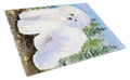 Bichon Frise Cutting Board Tempered Glass Kitchen Cutting Surface, Heat Resistant Chopping, Non-Slip Feet, Food Prep & Serving