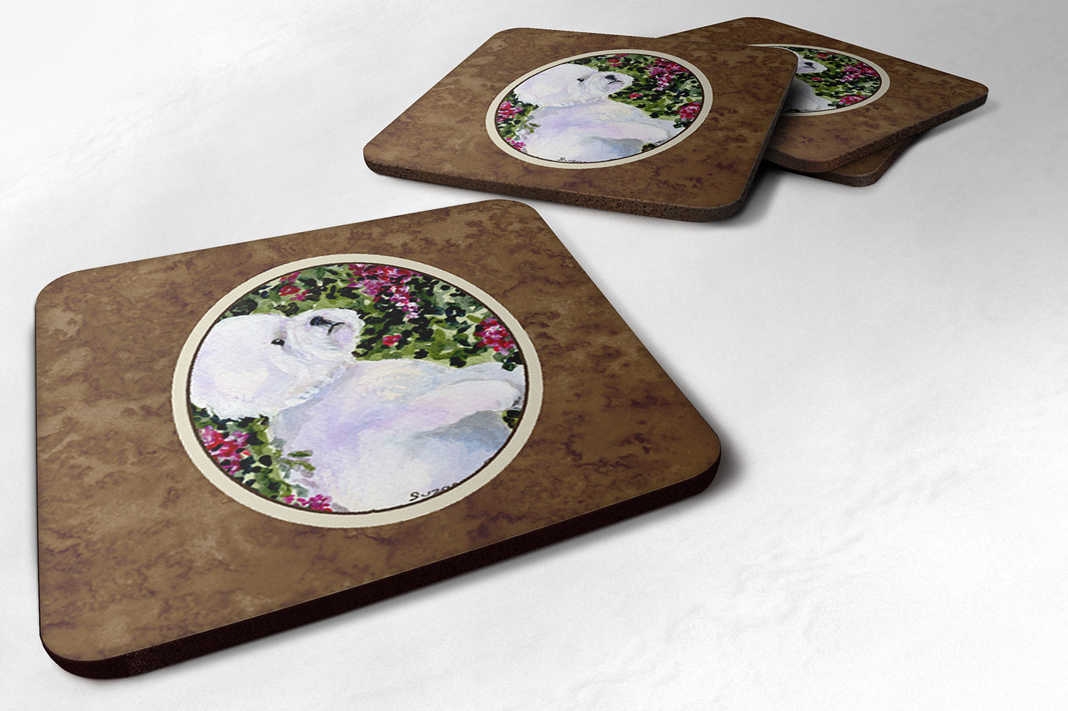 Bichon Frise Foam Coasters Set of 4 Cup Coasters for Indoor Outdoor, Tabletop Protection, Anti Slip, Mouse pad Material