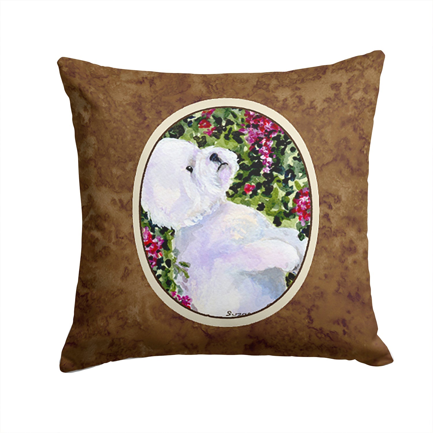 Bichon Frise Decorative Throw Pillow 14x14 Indoor Outdoor Accent Cushion, Fabric Cover with Insert for Sofa, Bed, Porch & Living Room