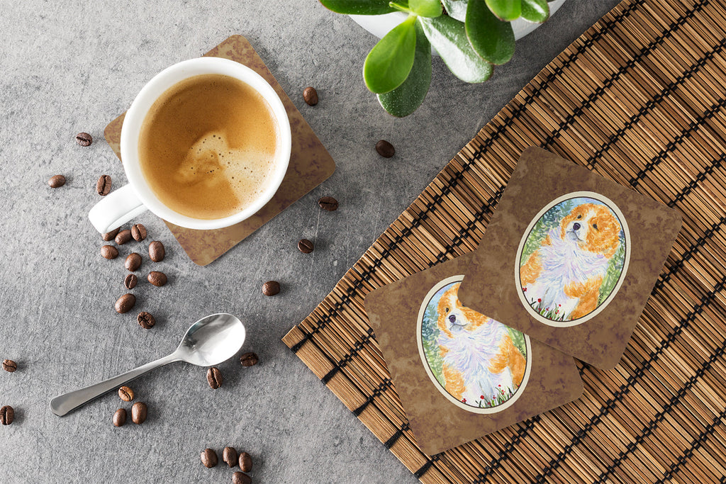 Sheltie Foam Coasters Set of 4 Cup Coasters for Indoor Outdoor, Tabletop Protection, Anti Slip, Mouse pad Material