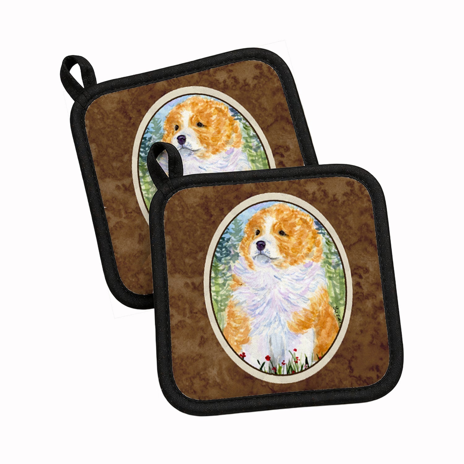 Sheltie Pot Holder Set of 2 Heat Resistant Quilted Hot Pads 7.5 x 7.5 Inch, Insulated Kitchen Trivets for Cooking & Baking