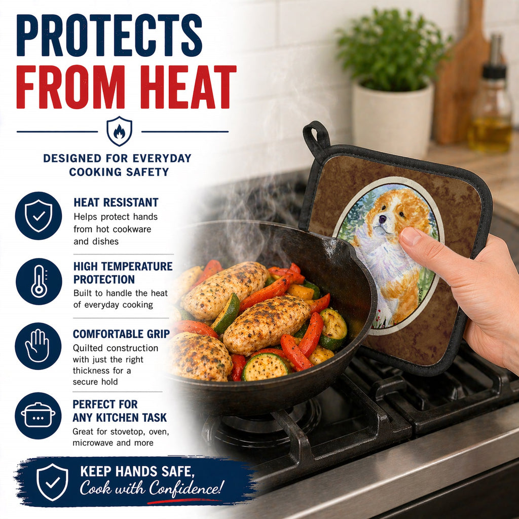 Sheltie Pot Holder Set of 2 Heat Resistant Quilted Hot Pads 7.5 x 7.5 Inch, Insulated Kitchen Trivets for Cooking & Baking