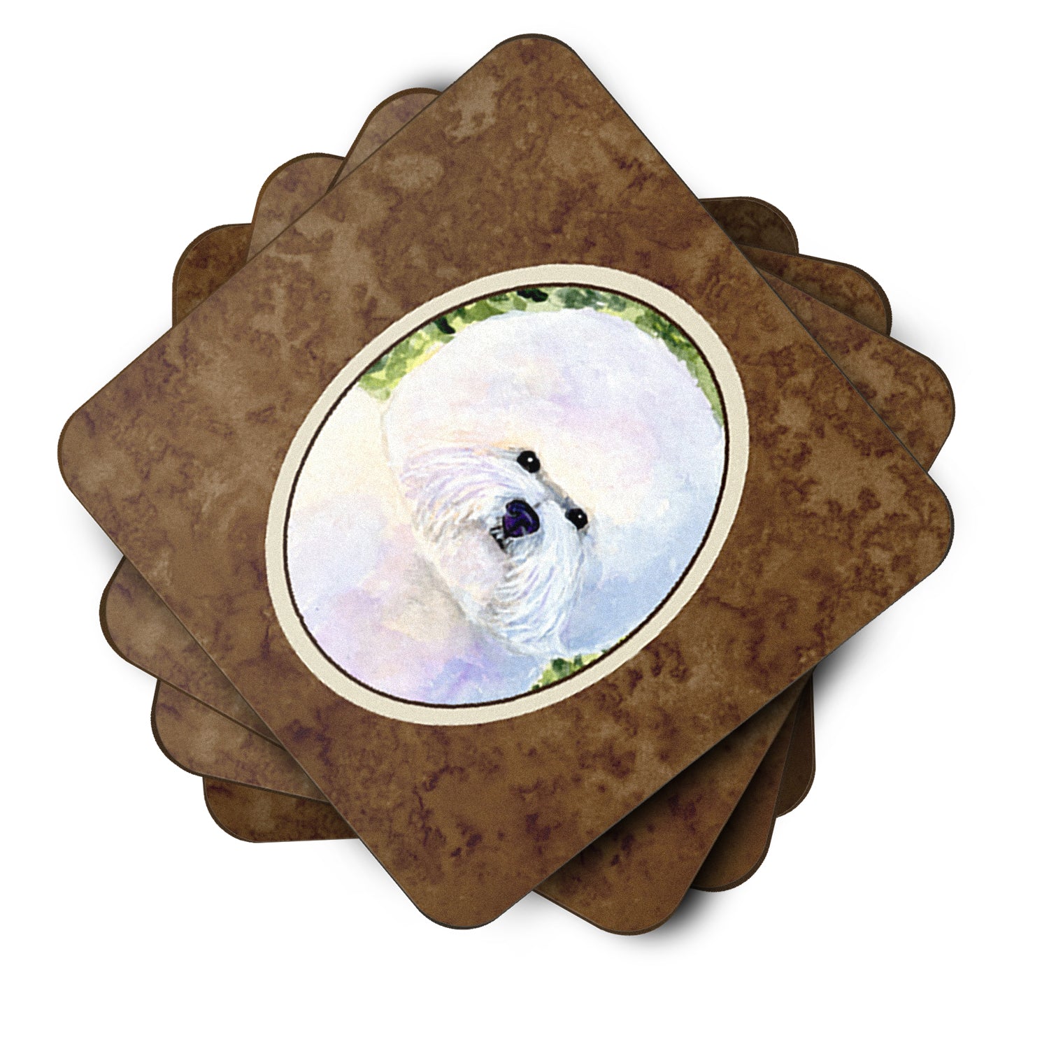 Bichon Frise Foam Coasters Set of 4 Cup Coasters for Indoor Outdoor, Tabletop Protection, Anti Slip, Mouse pad Material