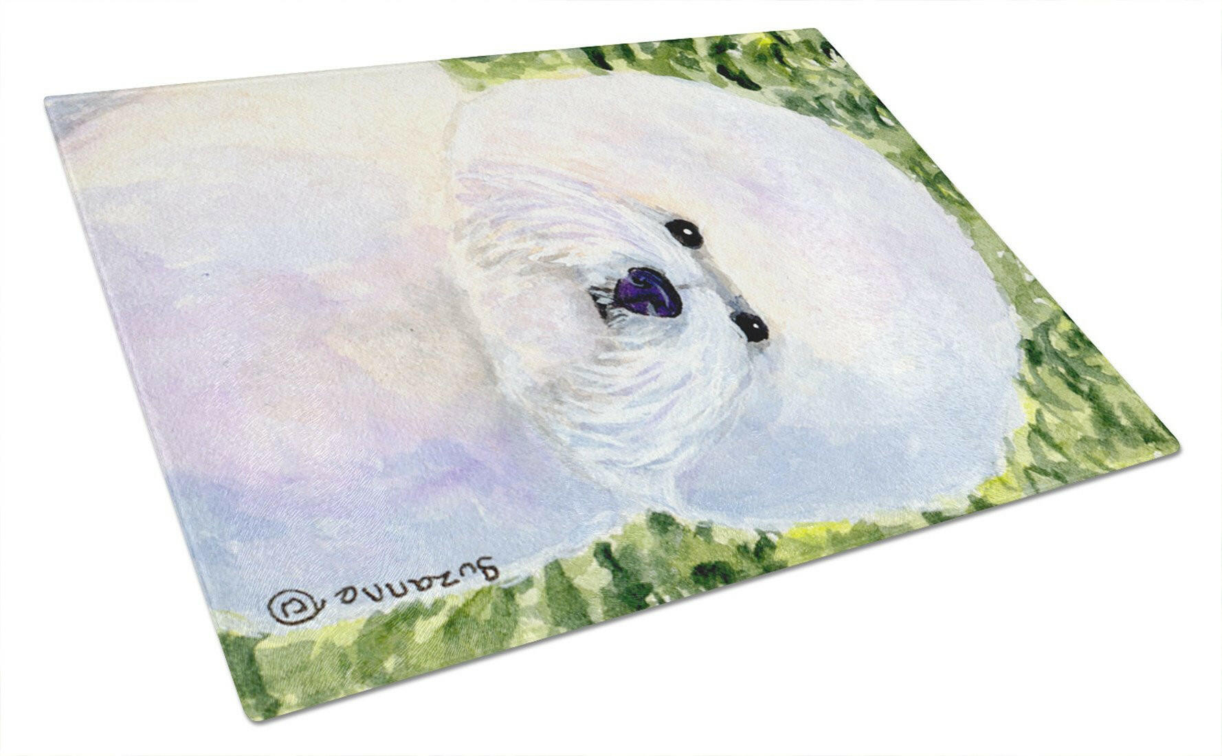 Bichon Frise Cutting Board Tempered Glass Kitchen Cutting Surface, Heat Resistant Chopping, Non-Slip Feet, Food Prep & Serving