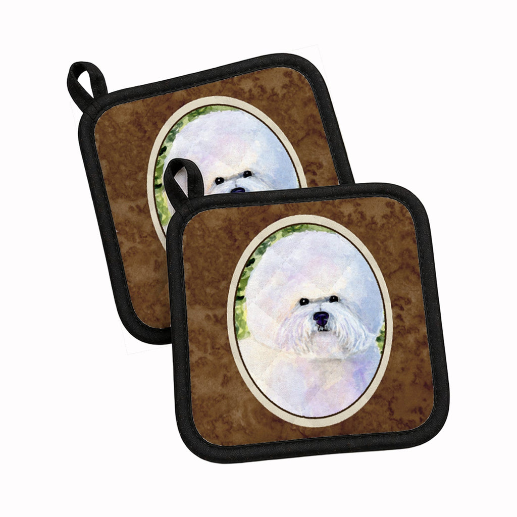 Bichon Frise Pot Holder Set of 2 Heat Resistant Quilted Hot Pads 7.5 x 7.5 Inch, Insulated Kitchen Trivets for Cooking & Baking