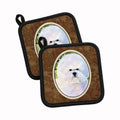 Bichon Frise Pot Holder Set of 2 Heat Resistant Quilted Hot Pads 7.5 x 7.5 Inch, Insulated Kitchen Trivets for Cooking & Baking