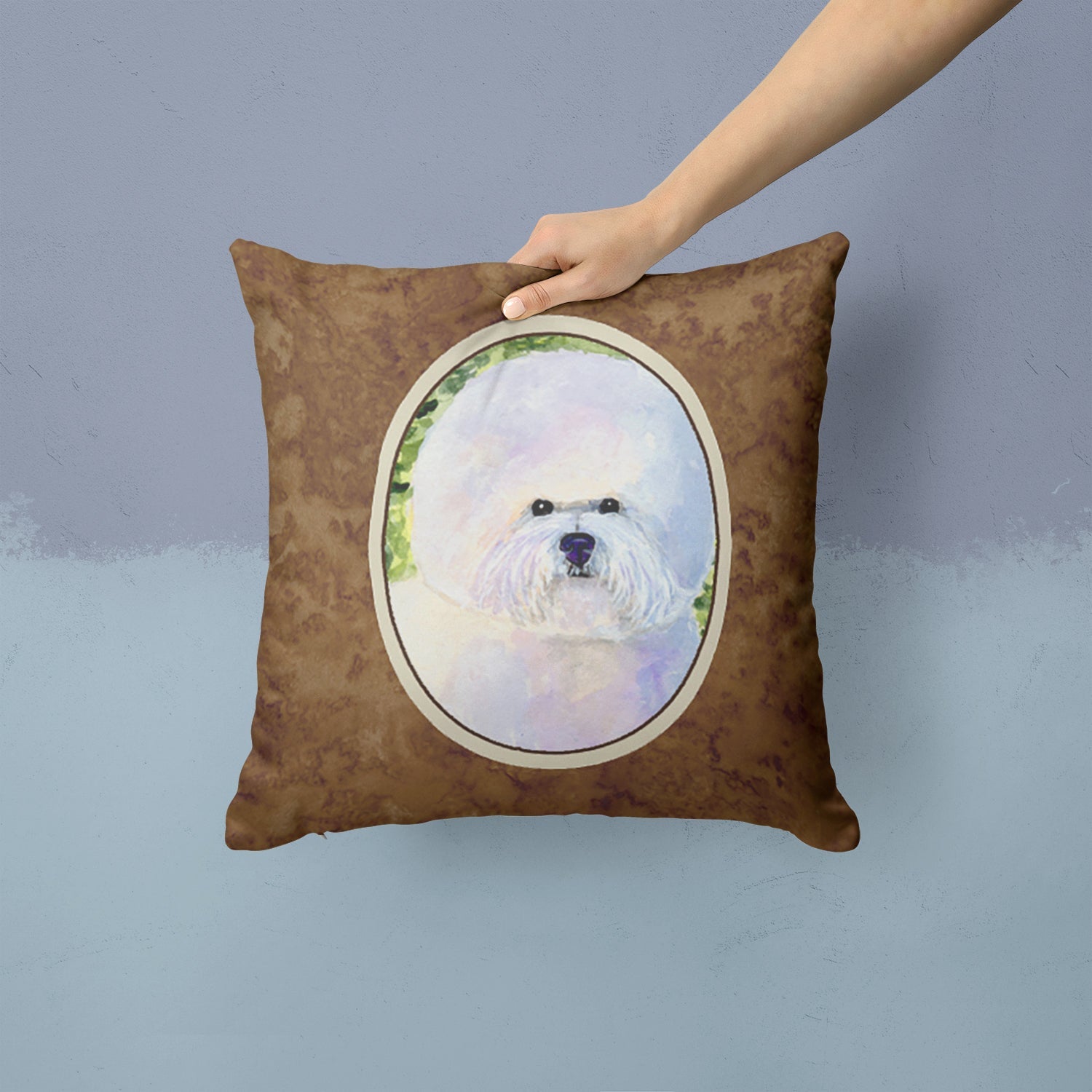 Bichon Frise Decorative Throw Pillow 14x14 Indoor Outdoor Accent Cushion, Fabric Cover with Insert for Sofa, Bed, Porch & Living Room