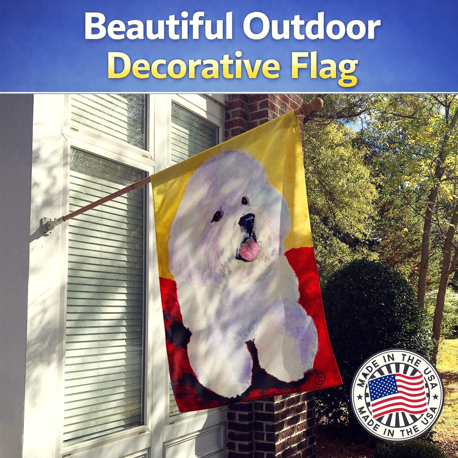 Bichon Frise House Flag 28x40 Porch Sleeve Pole Decorative Outside Yard Banner Artwork Wall Hanging, Polyester