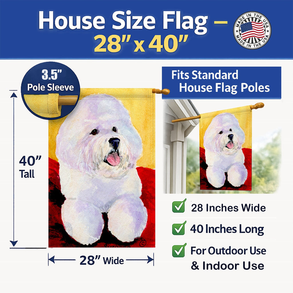 Bichon Frise House Flag 28x40 Porch Sleeve Pole Decorative Outside Yard Banner Artwork Wall Hanging, Polyester