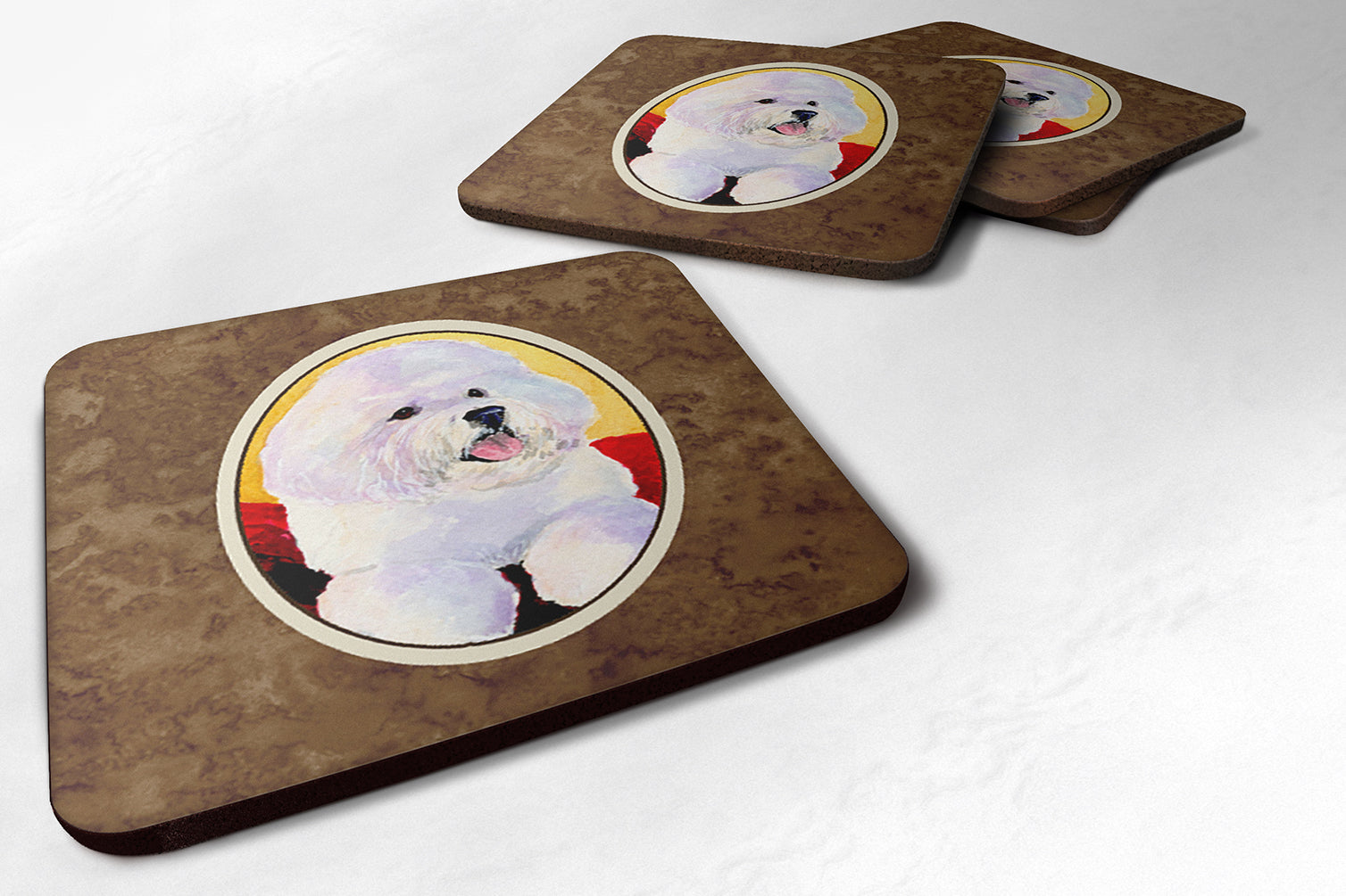 Bichon Frise Foam Coasters Set of 4 Cup Coasters for Indoor Outdoor, Tabletop Protection, Anti Slip, Mouse pad Material