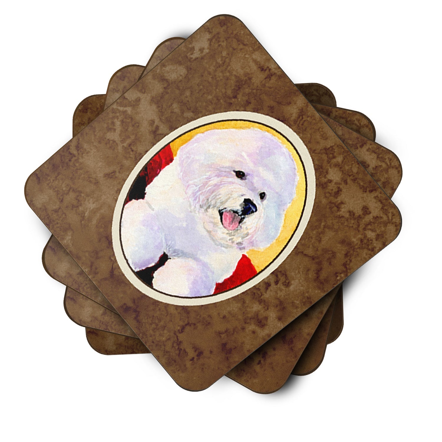 Bichon Frise Foam Coasters Set of 4 Cup Coasters for Indoor Outdoor, Tabletop Protection, Anti Slip, Mouse pad Material