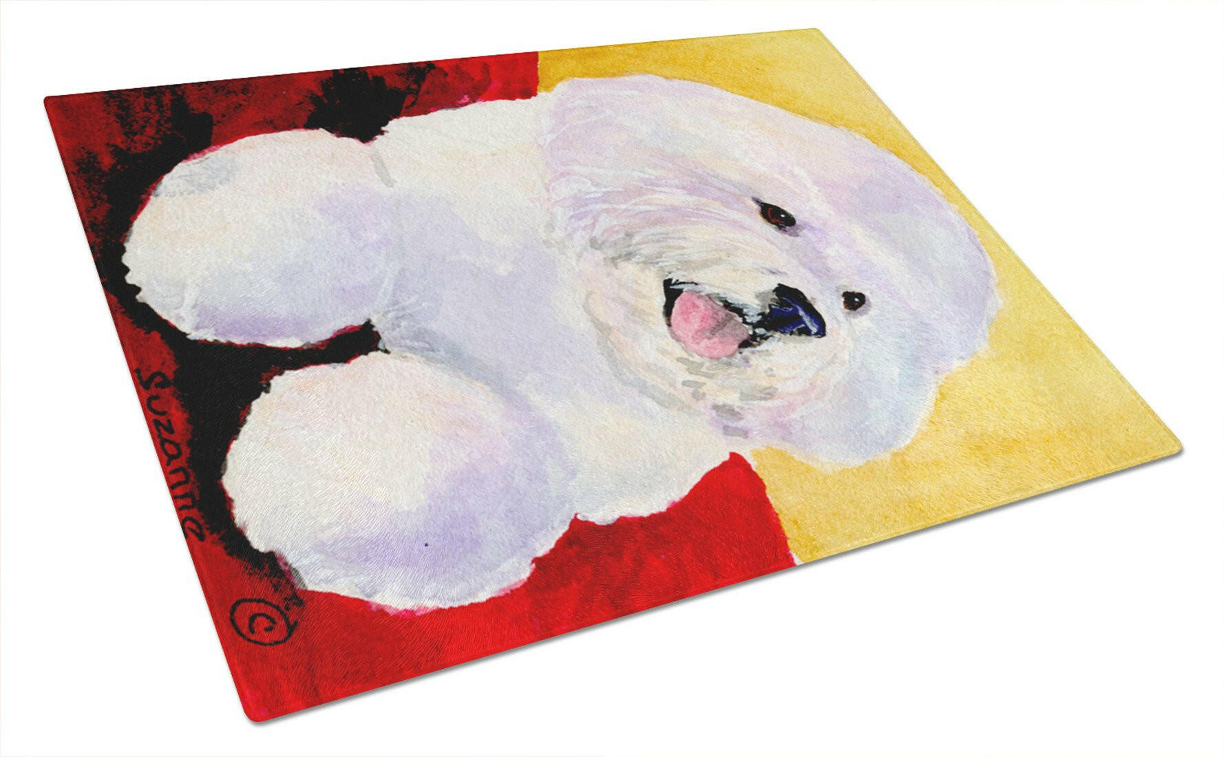 Bichon Frise Cutting Board Tempered Glass Kitchen Cutting Surface, Heat Resistant Chopping, Non-Slip Feet, Food Prep & Serving