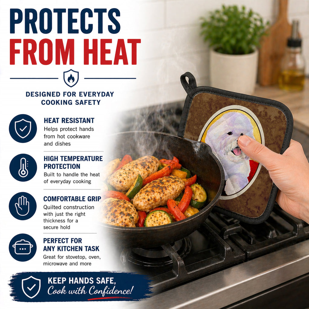 Bichon Frise Pot Holder Set of 2 Heat Resistant Quilted Hot Pads 7.5 x 7.5 Inch, Insulated Kitchen Trivets for Cooking & Baking
