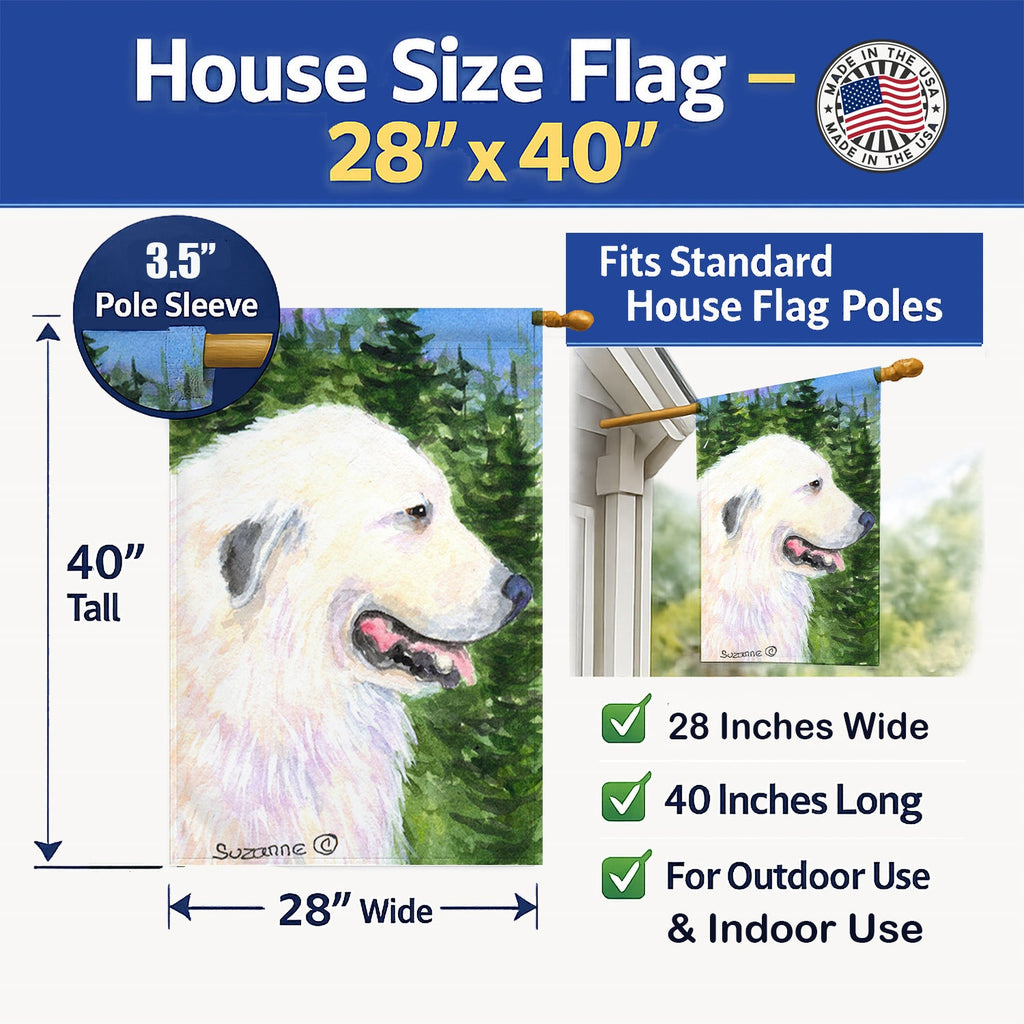 Great Pyrenees House Flag 28x40 Porch Sleeve Pole Decorative Outside Yard Banner Artwork Wall Hanging, Polyester