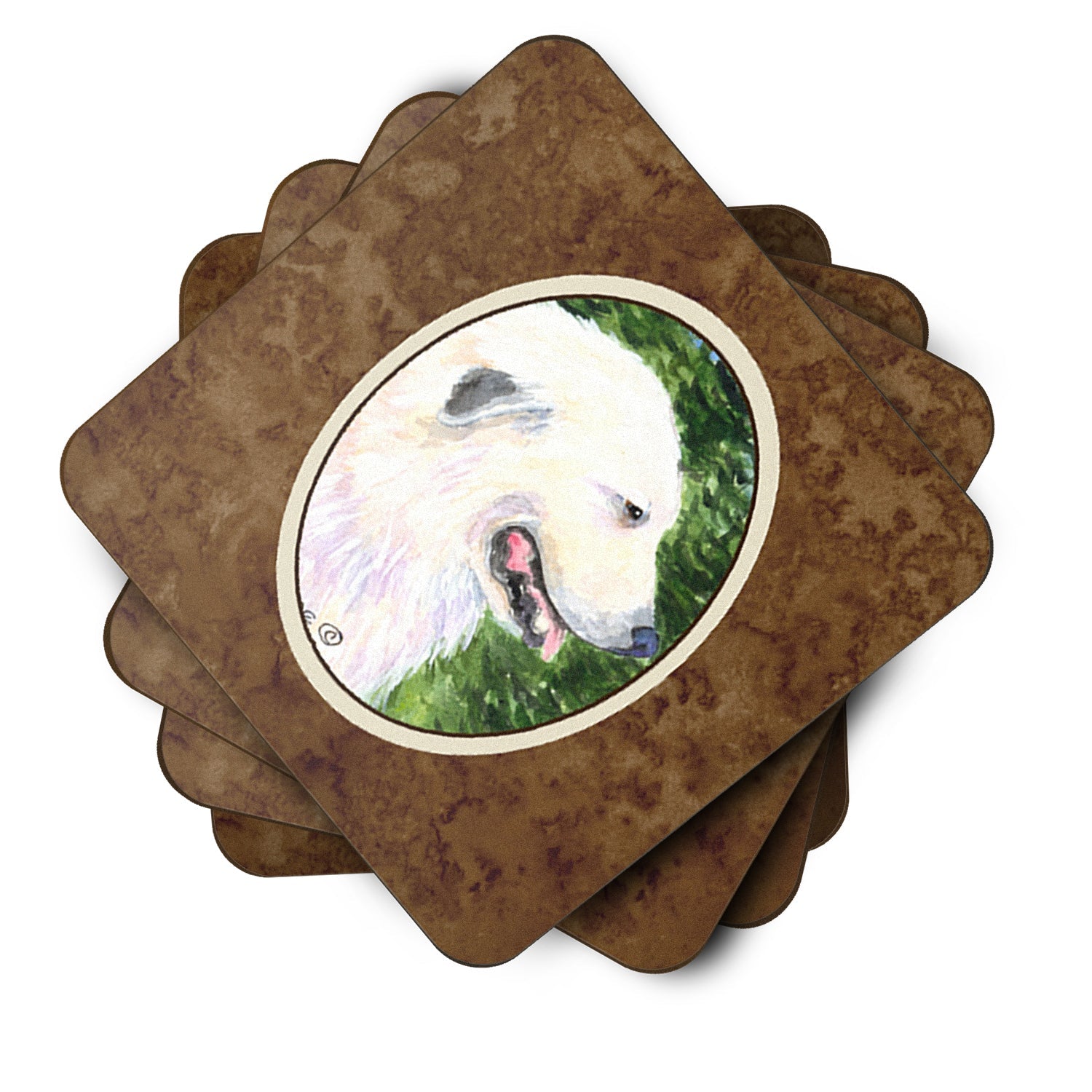 Great Pyrenees Foam Coasters Set of 4 Cup Coasters for Indoor Outdoor, Tabletop Protection, Anti Slip, Mouse pad Material