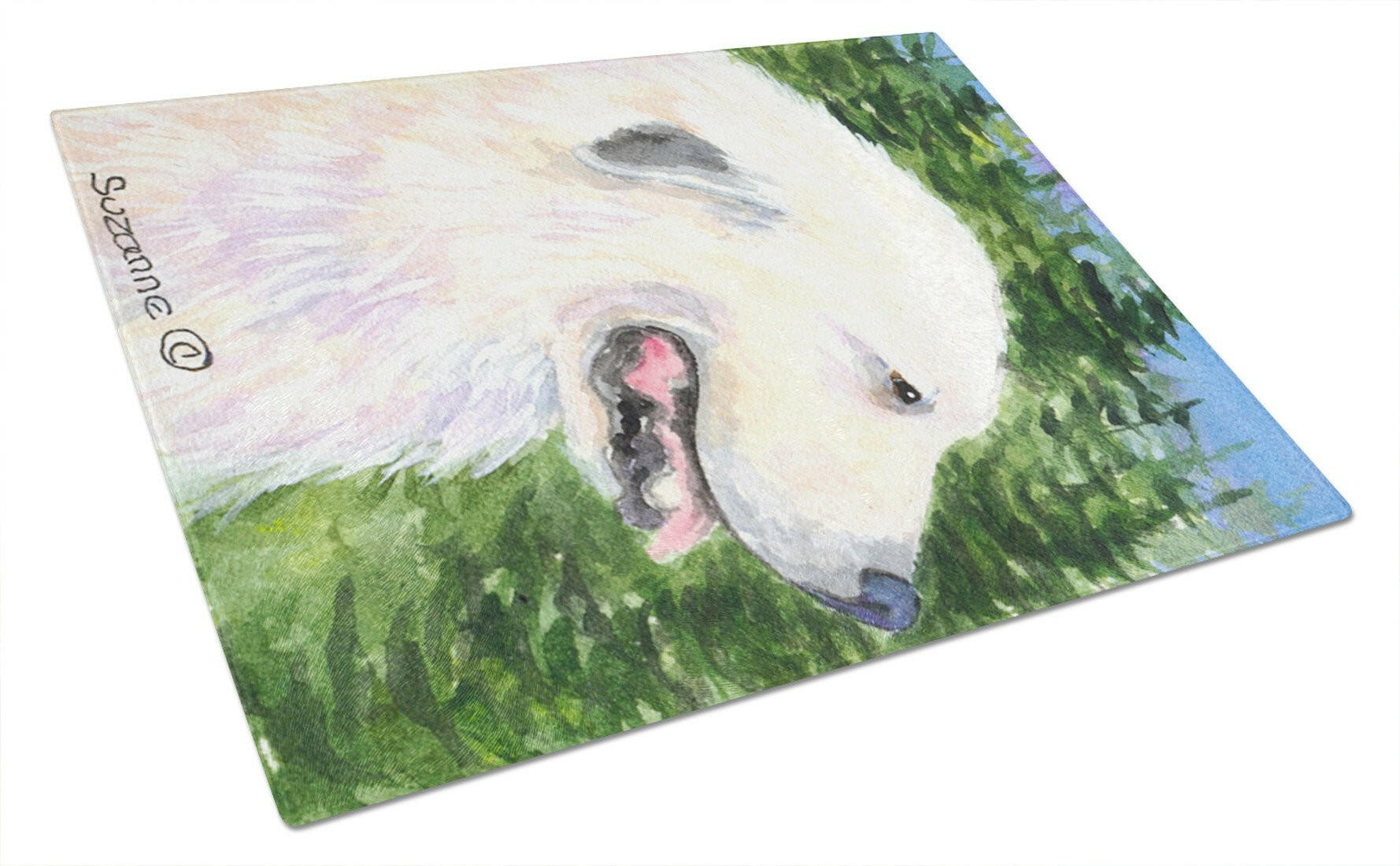 Great Pyrenees Cutting Board Tempered Glass Kitchen Cutting Surface, Heat Resistant Chopping, Non-Slip Feet, Food Prep & Serving