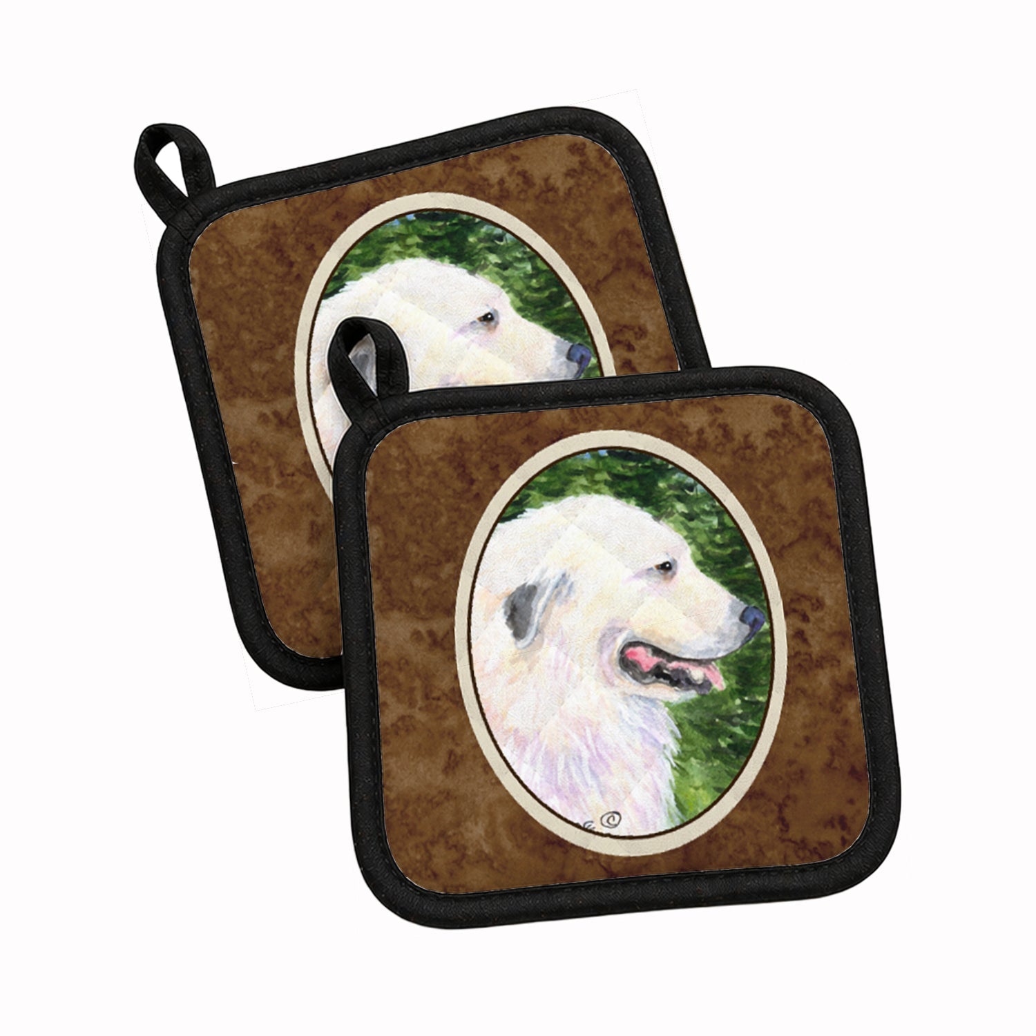 Great Pyrenees Pot Holder Set of 2 Heat Resistant Quilted Hot Pads 7.5 x 7.5 Inch, Insulated Kitchen Trivets for Cooking & Baking
