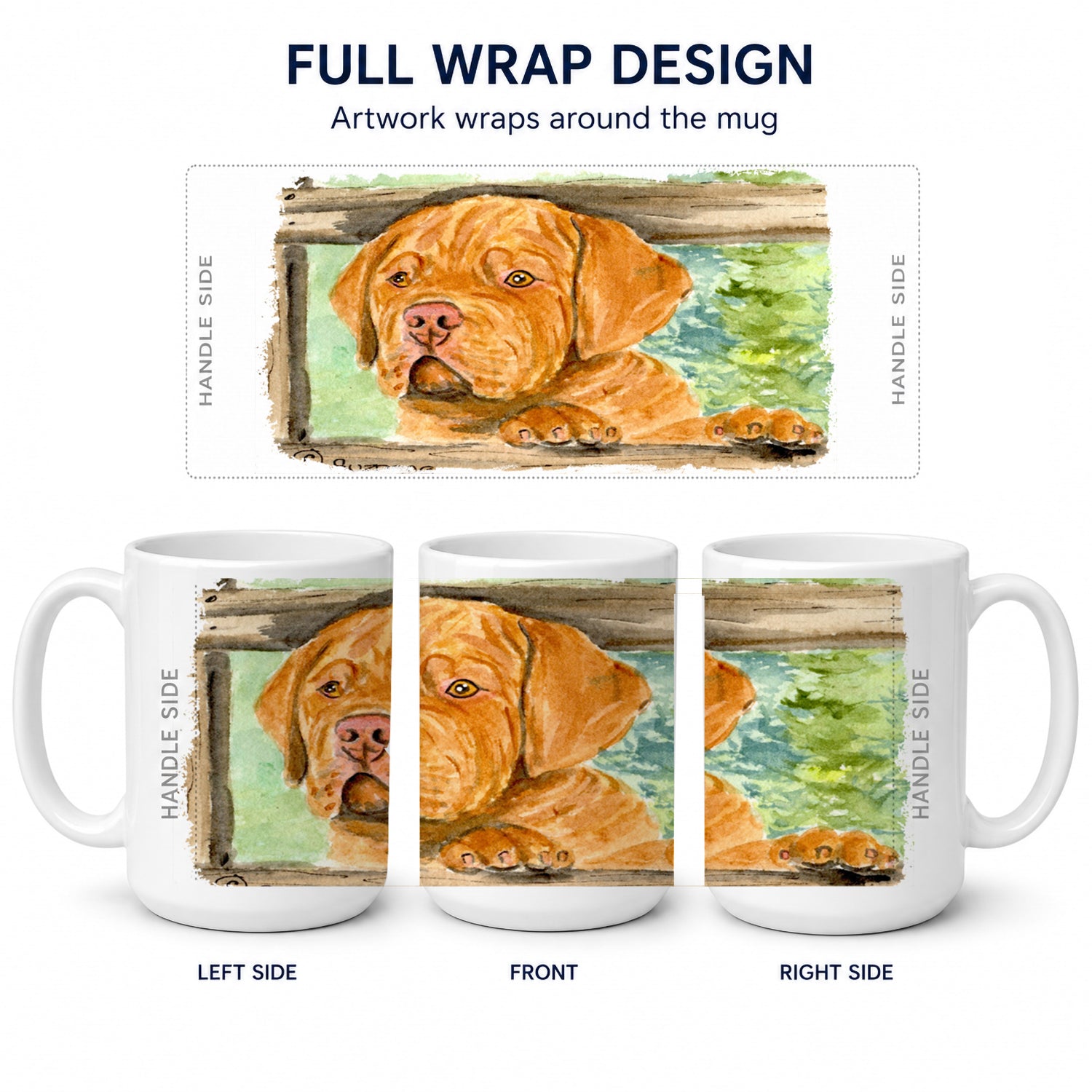 Dogue de Bordeaux Ceramic Coffee Mug 15 oz Decorative Large C Handle Mug Cup for Tea, Cocoa Hot Chocolate