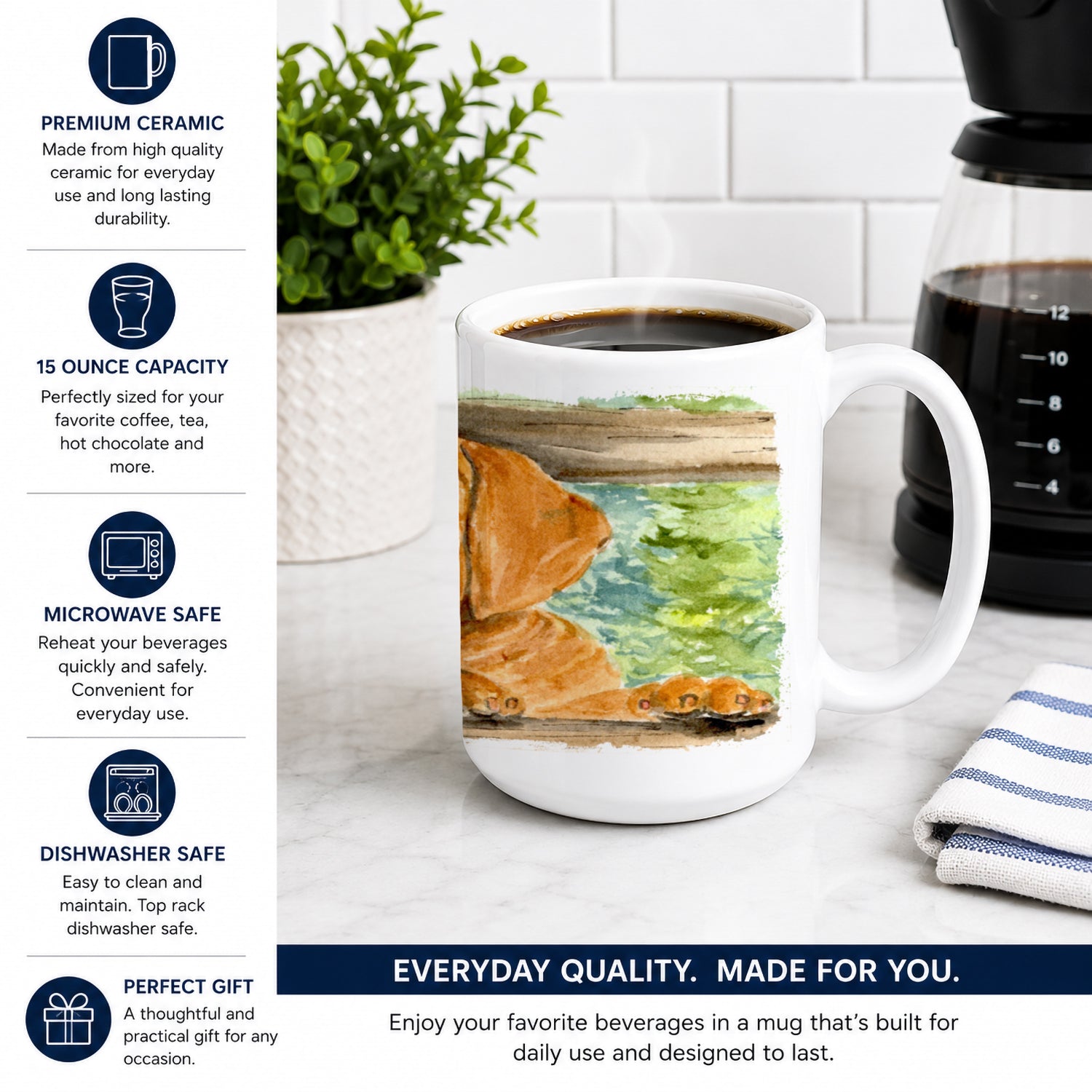 Dogue de Bordeaux Ceramic Coffee Mug 15 oz Decorative Large C Handle Mug Cup for Tea, Cocoa Hot Chocolate