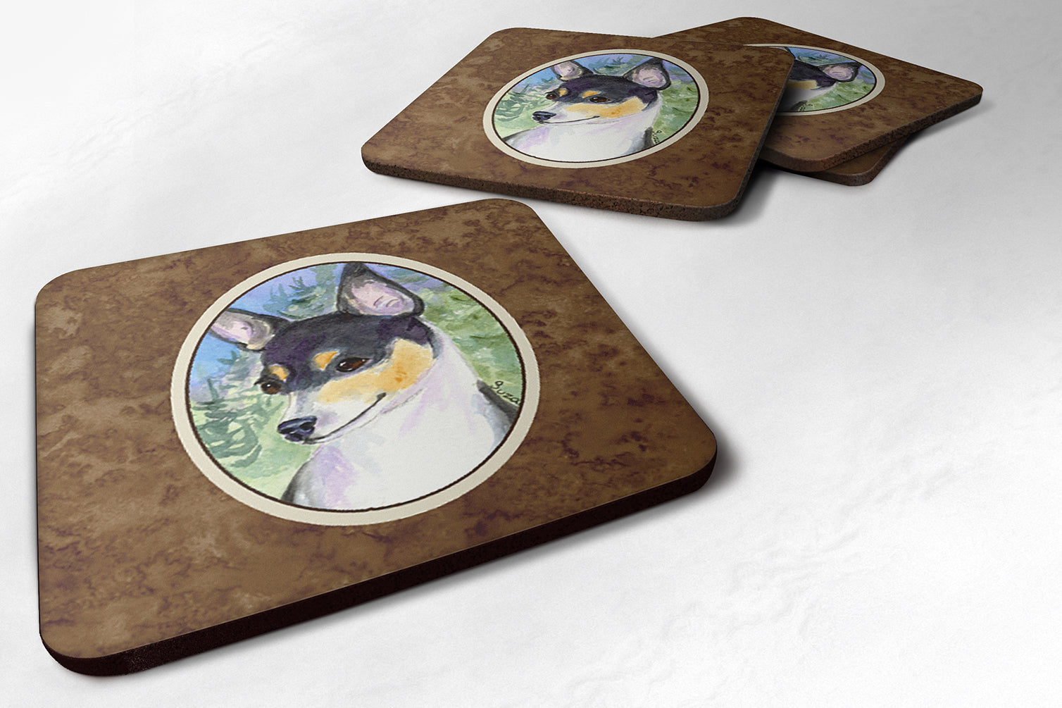 Rat Terrier Foam Coasters Set of 4 Cup Coasters for Indoor Outdoor, Tabletop Protection, Anti Slip, Mouse pad Material