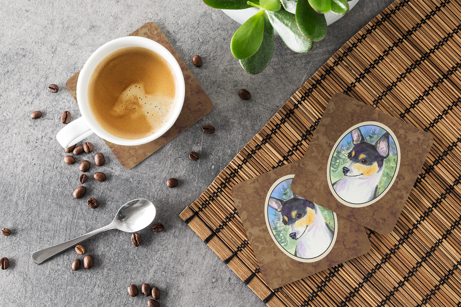 Rat Terrier Foam Coasters Set of 4 Cup Coasters for Indoor Outdoor, Tabletop Protection, Anti Slip, Mouse pad Material