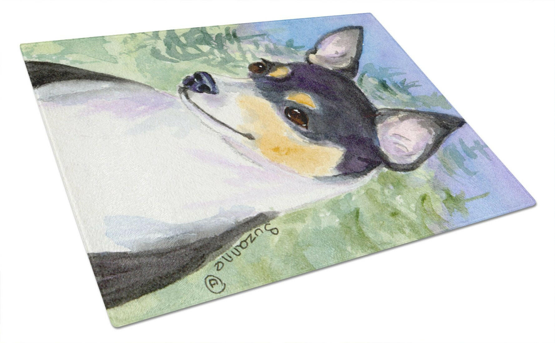 Rat Terrier Cutting Board Tempered Glass Kitchen Cutting Surface, Heat Resistant Chopping, Non-Slip Feet, Food Prep & Serving