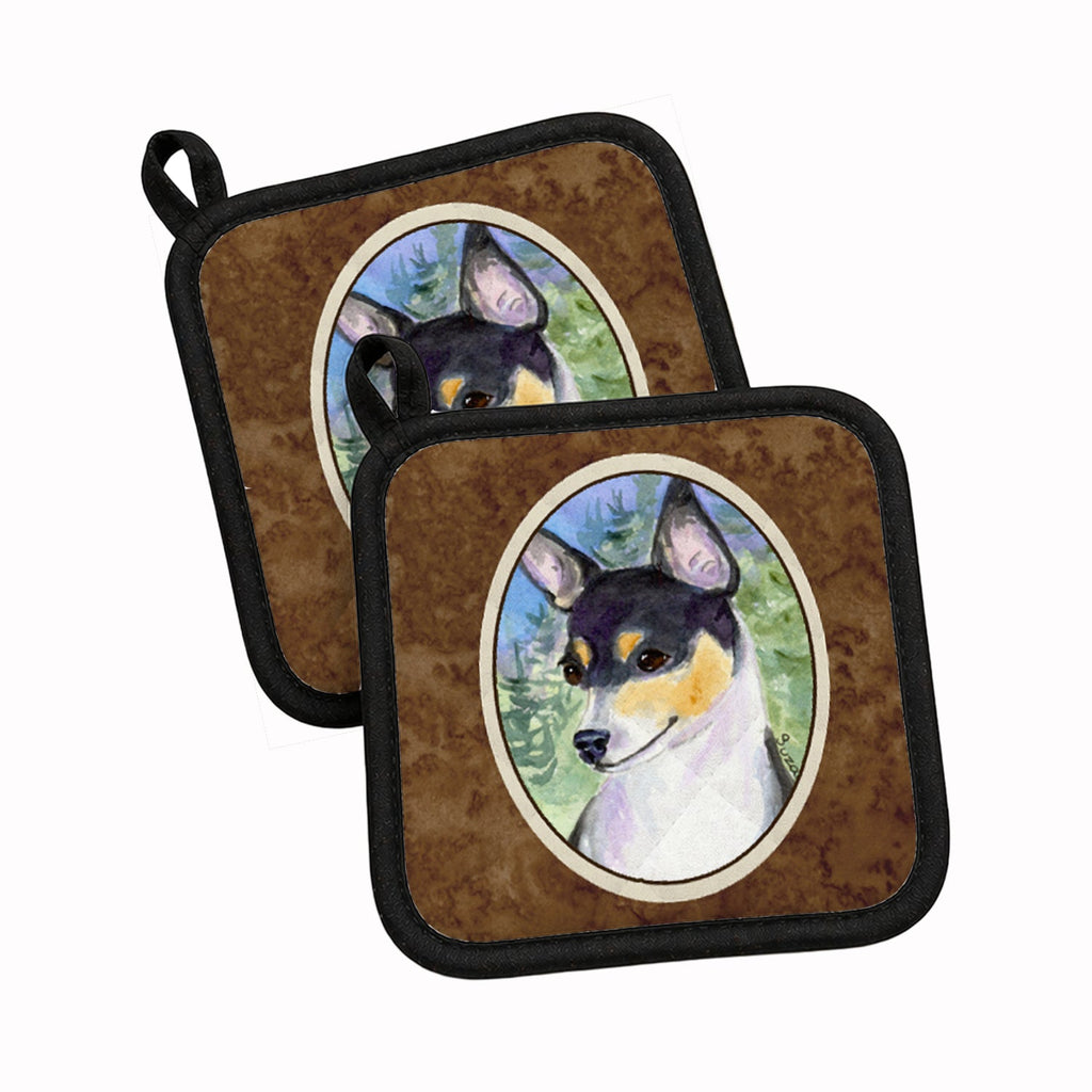 Rat Terrier Pot Holder Set of 2 Heat Resistant Quilted Hot Pads 7.5 x 7.5 Inch, Insulated Kitchen Trivets for Cooking & Baking