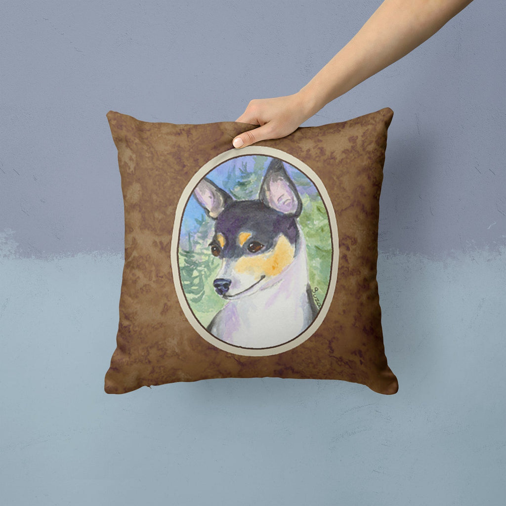 Rat Terrier Decorative Throw Pillow 14x14 Indoor Outdoor Accent Cushion, Fabric Cover with Insert for Sofa, Bed, Porch & Living Room
