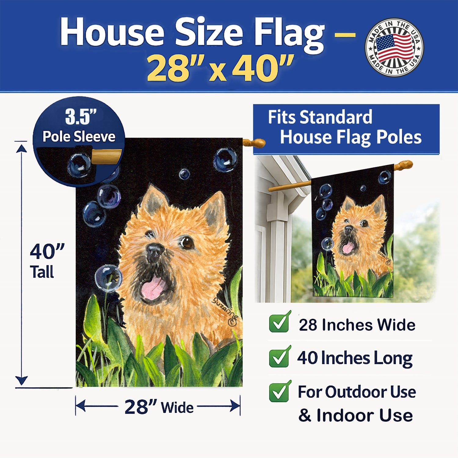 Cairn Terrier House Flag 28x40 Porch Sleeve Pole Decorative Outside Yard Banner Artwork Wall Hanging, Polyester