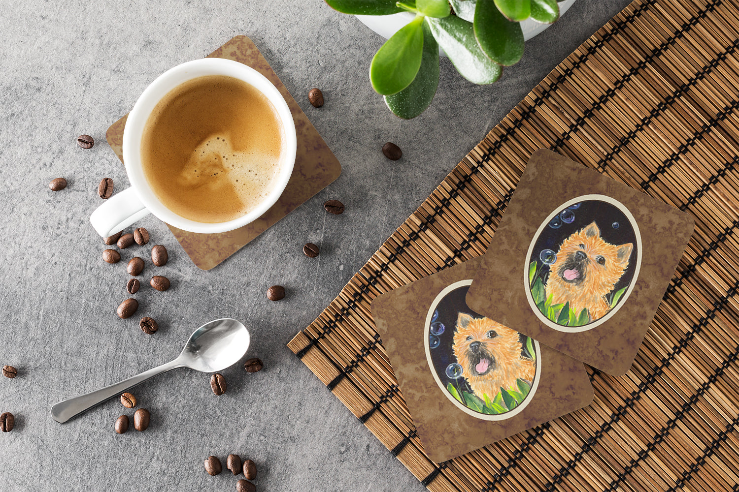 Cairn Terrier Foam Coasters Set of 4 Cup Coasters for Indoor Outdoor, Tabletop Protection, Anti Slip, Mouse pad Material