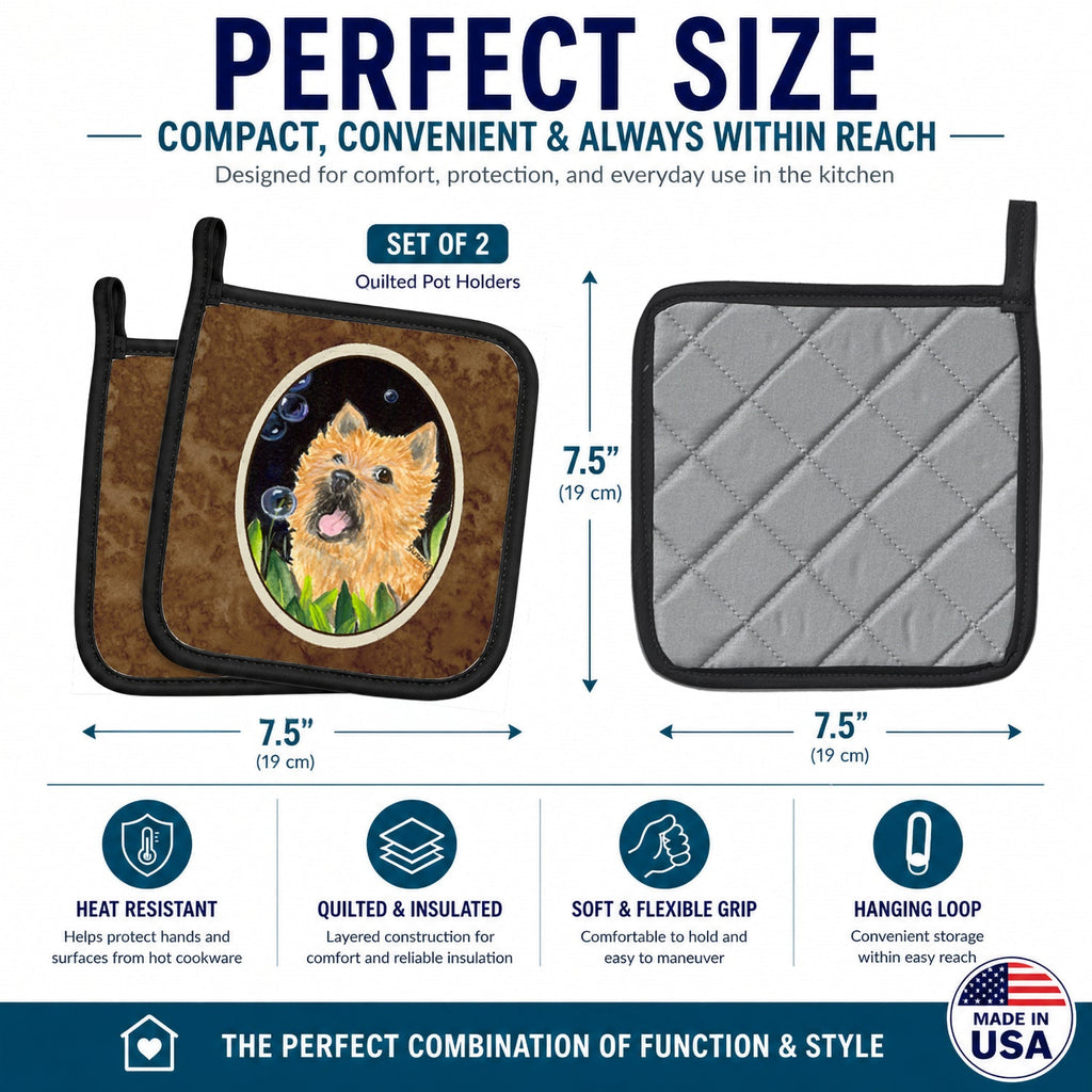 Cairn Terrier Pot Holder Set of 2 Heat Resistant Quilted Hot Pads 7.5 x 7.5 Inch, Insulated Kitchen Trivets for Cooking & Baking