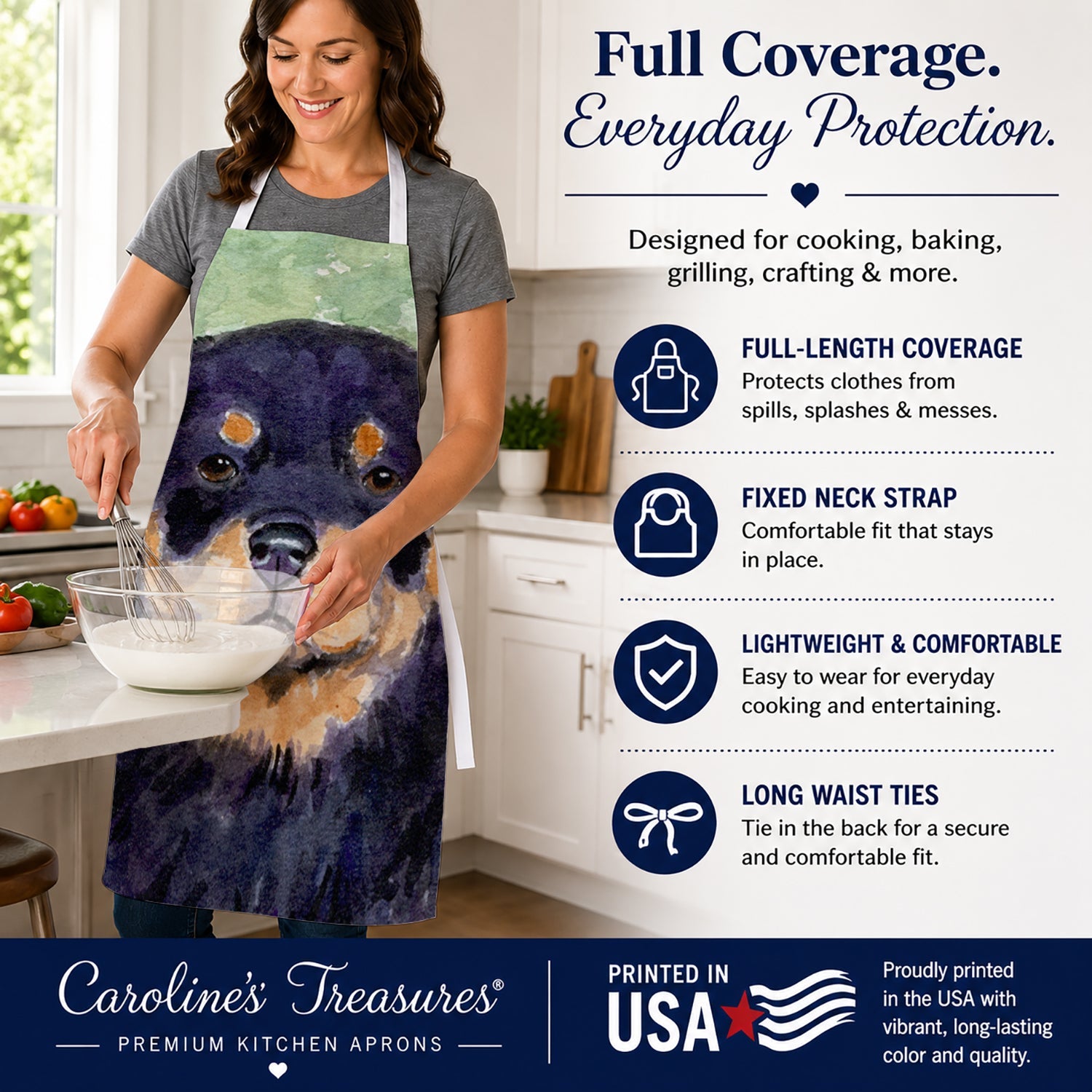 Rottweiler Apron Cooking Kitchen Server Baking Crafts Gardening for Adult Women Men, Unisex, Large, Multicolor