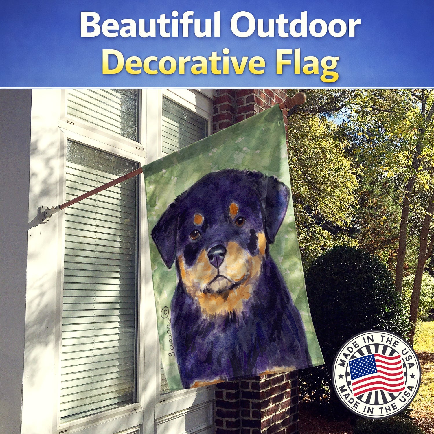 Rottweiler House Flag 28x40 Porch Sleeve Pole Decorative Outside Yard Banner Artwork Wall Hanging, Polyester