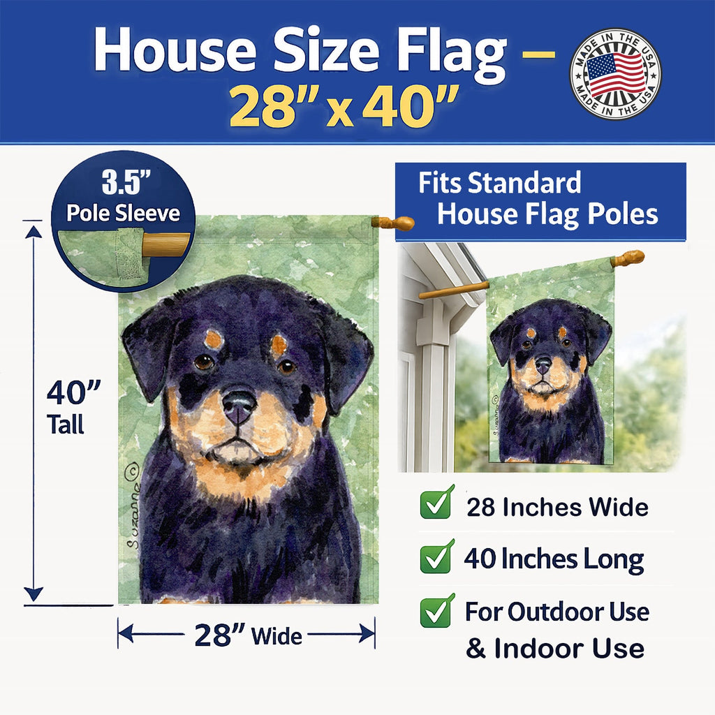 Rottweiler House Flag 28x40 Porch Sleeve Pole Decorative Outside Yard Banner Artwork Wall Hanging, Polyester