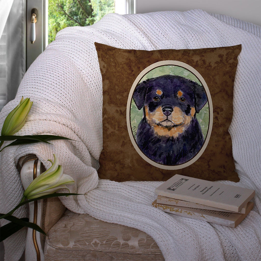 Rottweiler Decorative Throw Pillow 14x14 Indoor Outdoor Accent Cushion, Fabric Cover with Insert for Sofa, Bed, Porch & Living Room