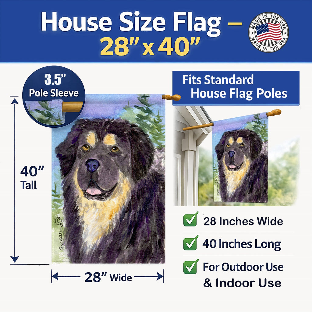 Tibetan Mastiff House Flag 28x40 Porch Sleeve Pole Decorative Outside Yard Banner Artwork Wall Hanging, Polyester