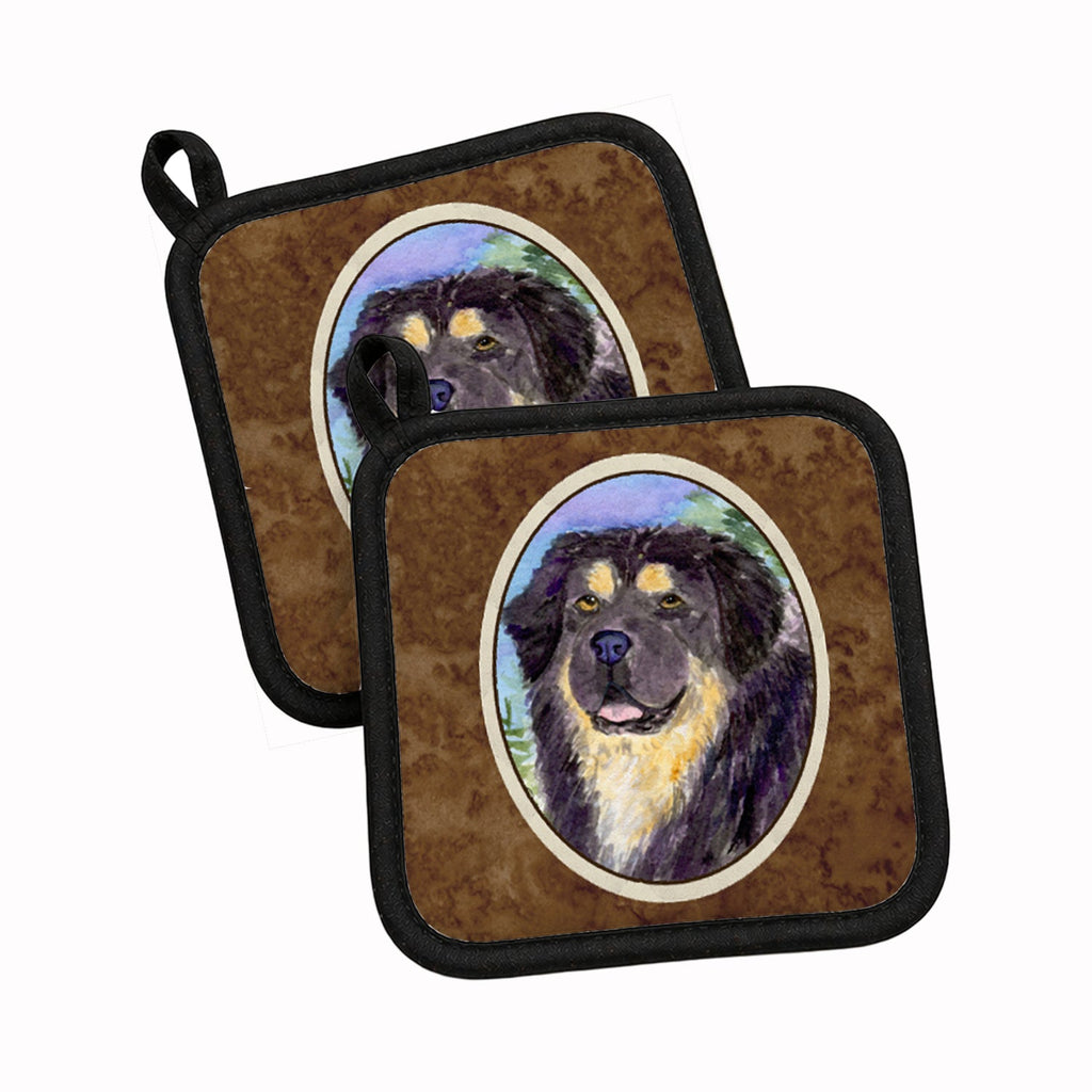 Tibetan Mastiff Pot Holder Set of 2 Heat Resistant Quilted Hot Pads 7.5 x 7.5 Inch, Insulated Kitchen Trivets for Cooking & Baking