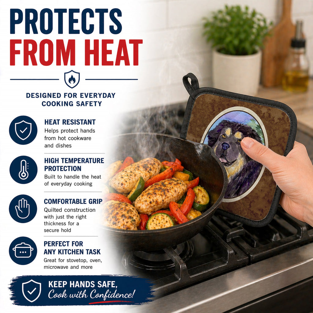 Tibetan Mastiff Pot Holder Set of 2 Heat Resistant Quilted Hot Pads 7.5 x 7.5 Inch, Insulated Kitchen Trivets for Cooking & Baking