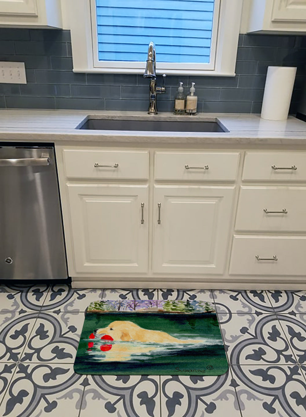 Golden Retriever Memory Foam Kitchen Mat Machine Washable Anti-Fatigue Cushion Comfort Bath or Kitchen Rug
