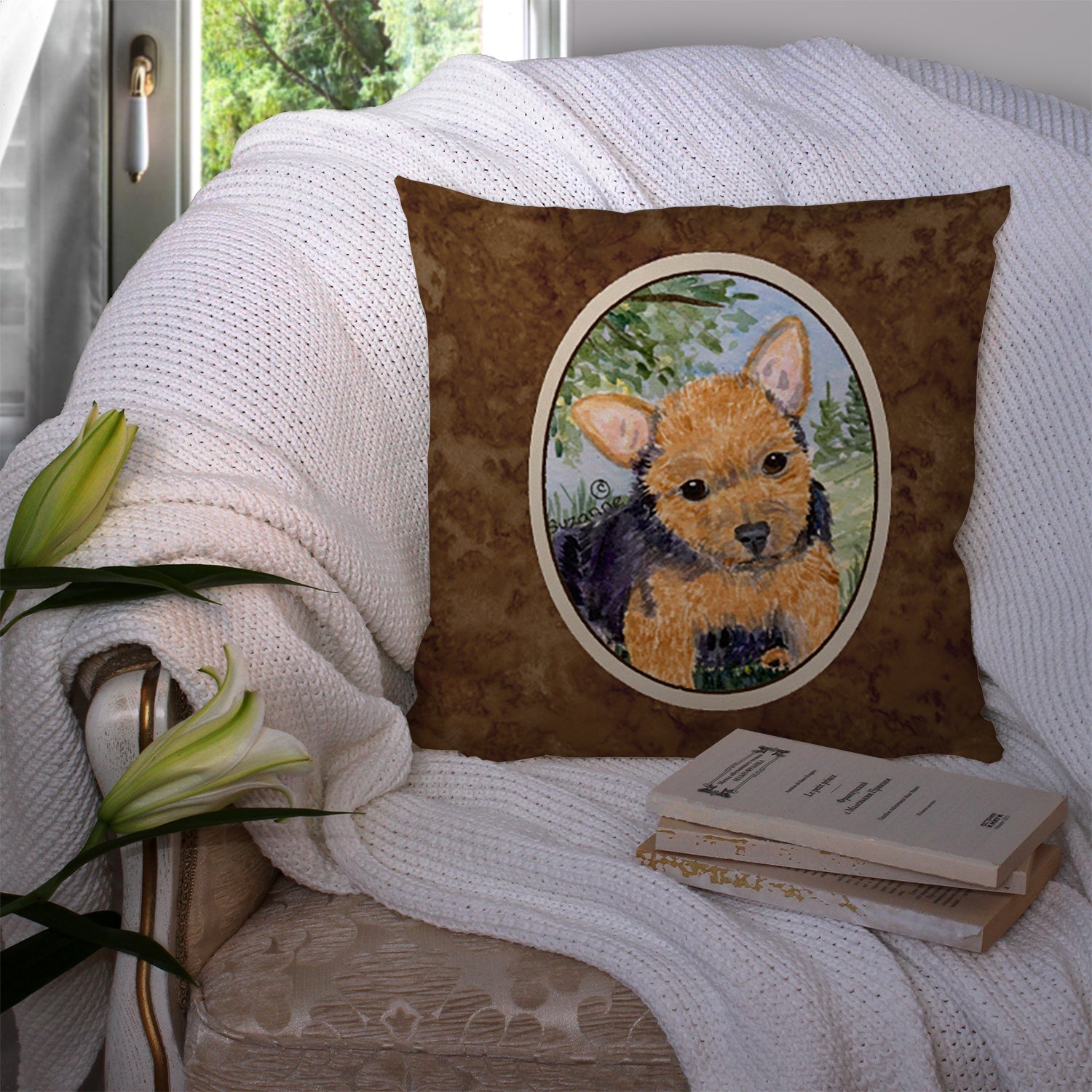 Norwich Terrier Decorative Throw Pillow 14x14 Indoor Outdoor Accent Cushion, Fabric Cover with Insert for Sofa, Bed, Porch & Living Room