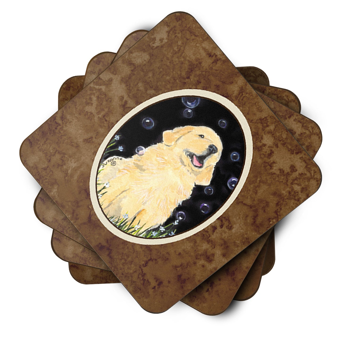 Golden Retriever Foam Coasters Set of 4 Cup Coasters for Indoor Outdoor, Tabletop Protection, Anti Slip, Mouse pad Material