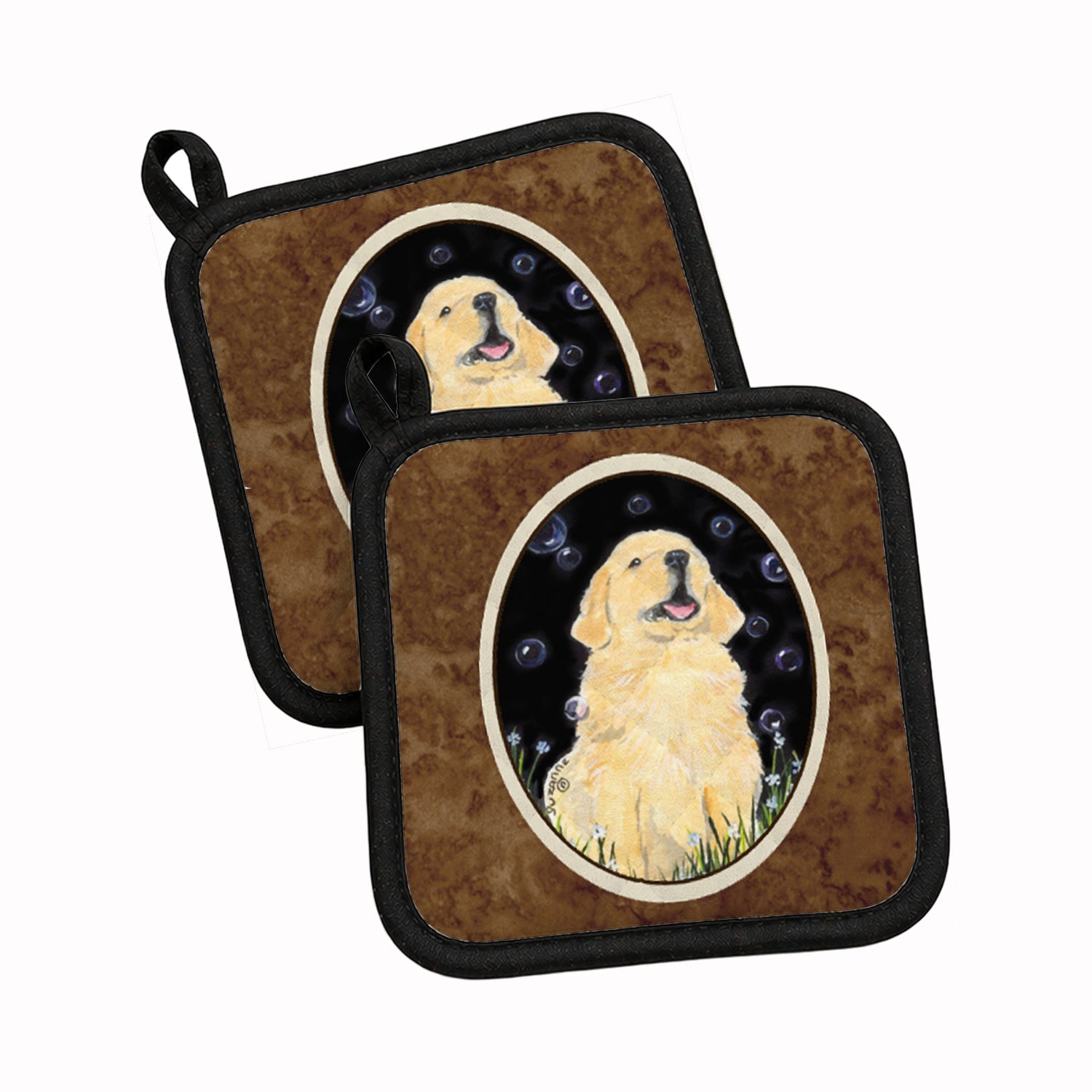 Golden Retriever Pot Holder Set of 2 Heat Resistant Quilted Hot Pads 7.5 x 7.5 Inch, Insulated Kitchen Trivets for Cooking & Baking