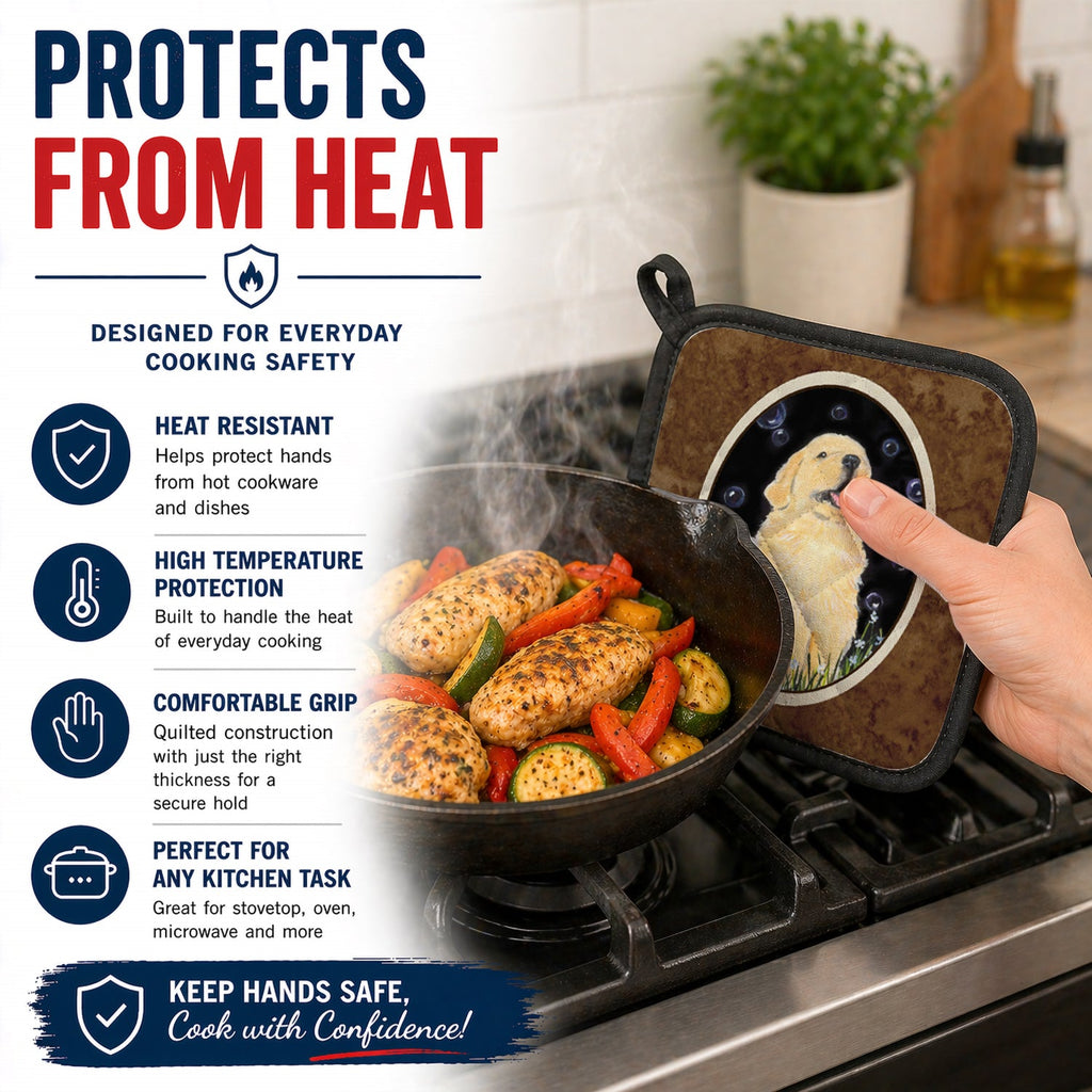 Golden Retriever Pot Holder Set of 2 Heat Resistant Quilted Hot Pads 7.5 x 7.5 Inch, Insulated Kitchen Trivets for Cooking & Baking