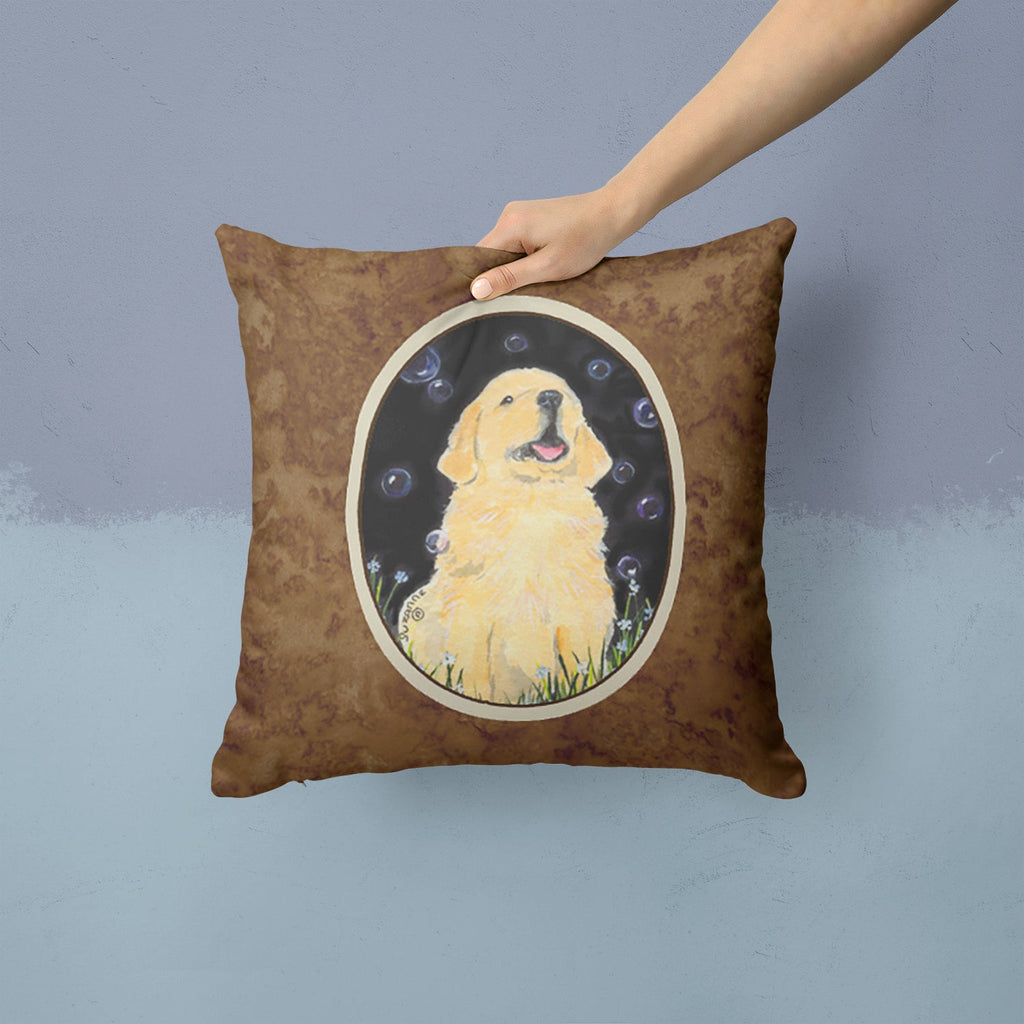 Golden Retriever Decorative Throw Pillow 14x14 Indoor Outdoor Accent Cushion, Fabric Cover with Insert for Sofa, Bed, Porch & Living Room