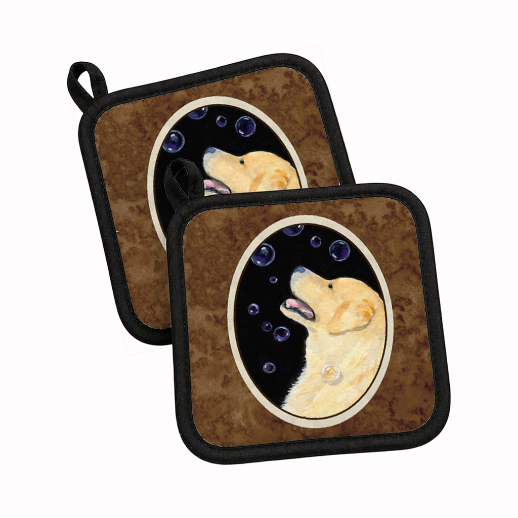 Golden Retriever Pot Holder Set of 2 Heat Resistant Quilted Hot Pads 7.5 x 7.5 Inch, Insulated Kitchen Trivets for Cooking & Baking